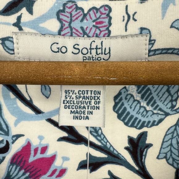 Go Softly Embroidered Jersey Knit Floral Tile Print Lounge Dress Sz S Full Zip - Picture 6 of 8